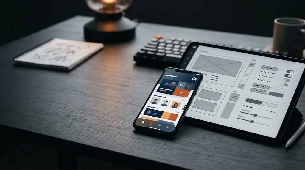 Móvil y tableta mostrando el diseño de una aplicación móvil